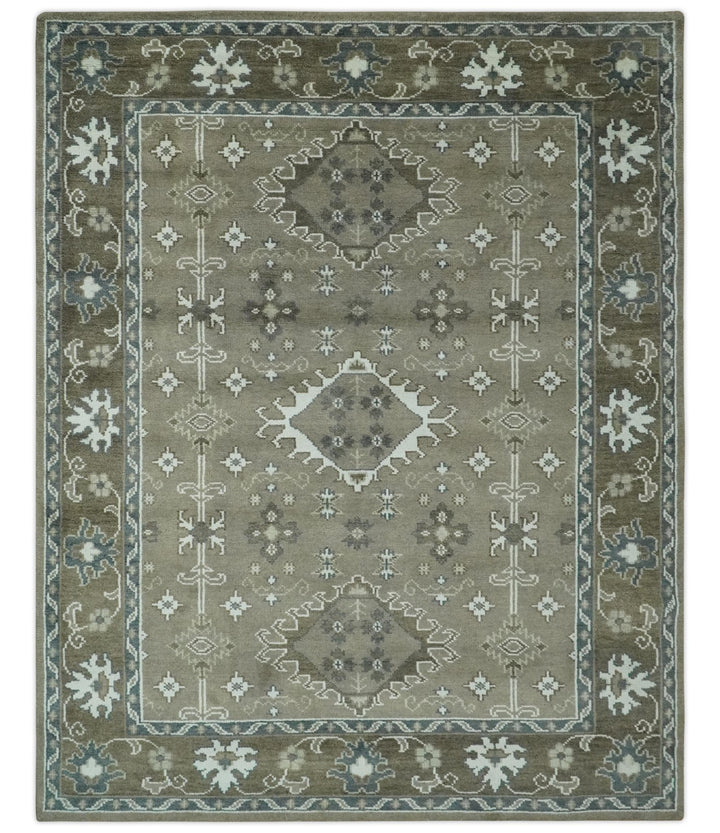Antique look Grayish-Green and Ivory Hand Knotted Traditional Heriz Custom Made wool Area Rug - The Rug Decor