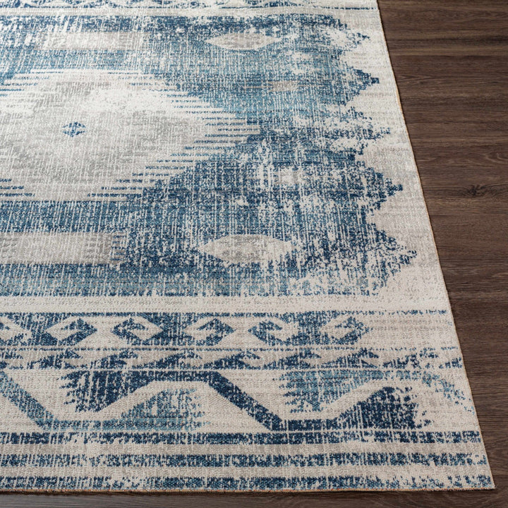 Antique look Ivory and Blue Mamluk Design Outdoor safe Rug - The Rug Decor