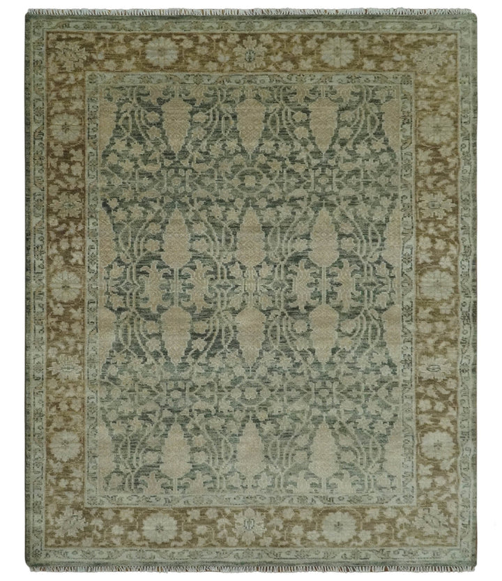 Antique look vintage style 8x10 Green, Beige and Brown traditional Hand Knotted wool rug - The Rug Decor