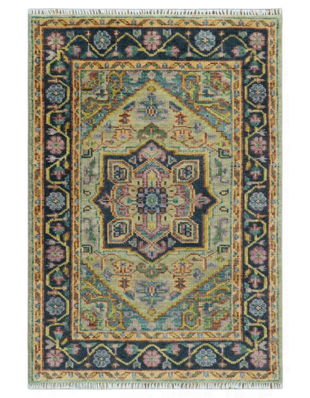 Antique Moss Green and Pink Traditional Multi Size Wool Area Rug - The Rug Decor