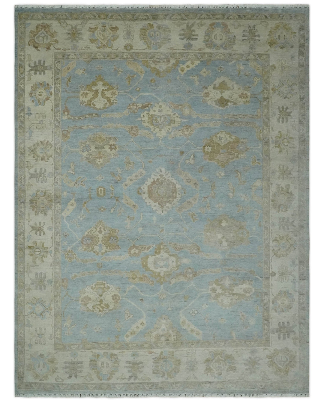 Antique style Aqua and Beige Hand knotted Traditional Oushak wool Area Rug - The Rug Decor