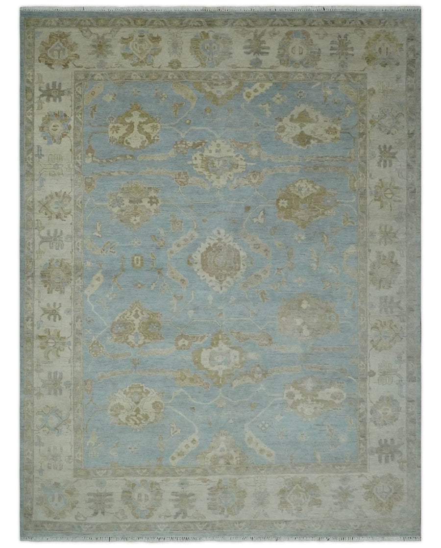 Antique style Aqua and Beige Hand knotted Traditional Oushak wool Area Rug - The Rug Decor