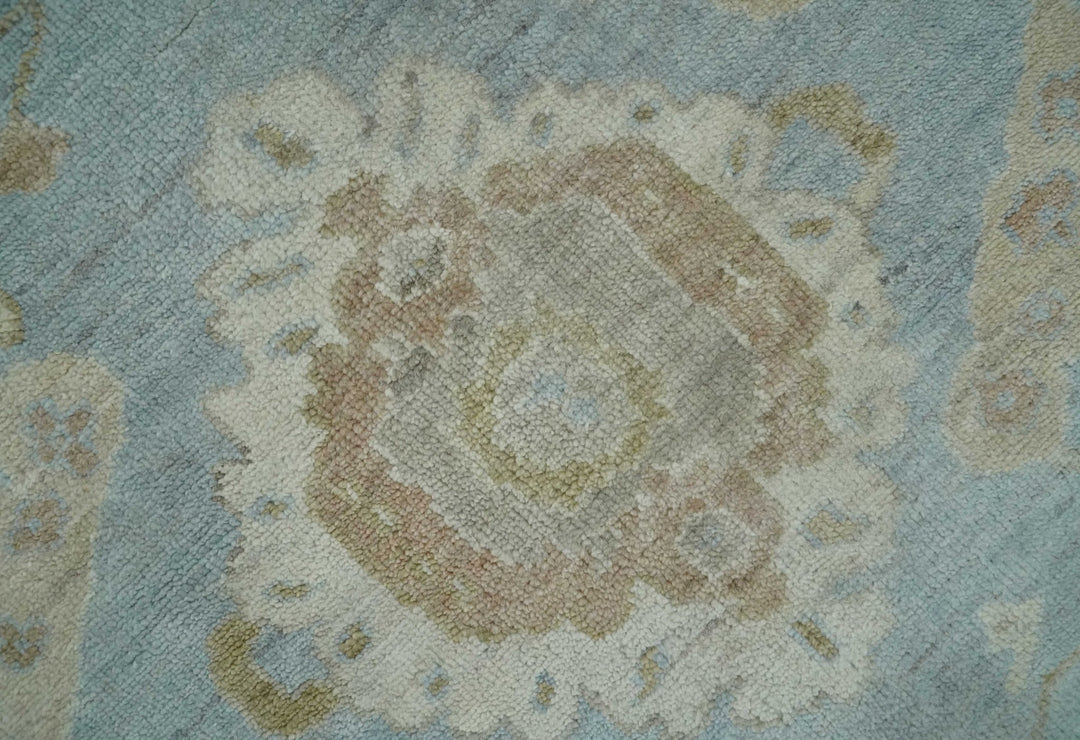 Antique style Aqua and Beige Hand knotted Traditional Oushak wool Area Rug - The Rug Decor