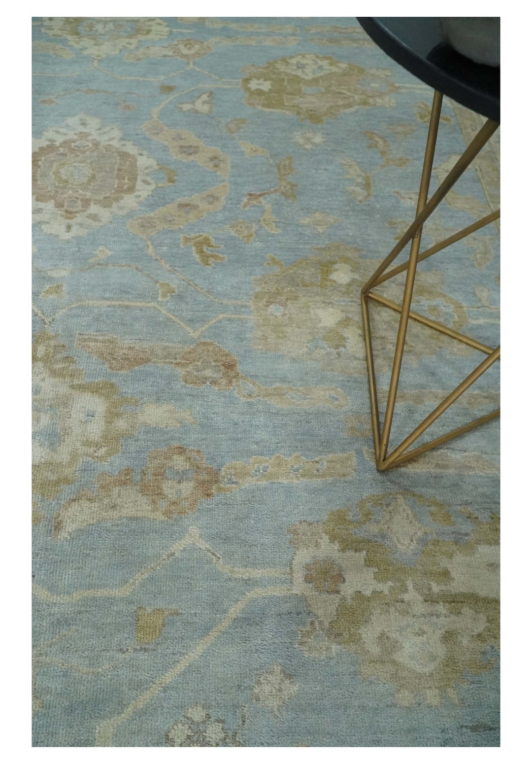 Antique style Aqua and Beige Hand knotted Traditional Oushak wool Area Rug - The Rug Decor