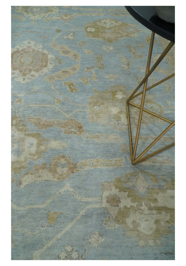 Antique style Aqua and Beige Hand knotted Traditional Oushak wool Area Rug - The Rug Decor