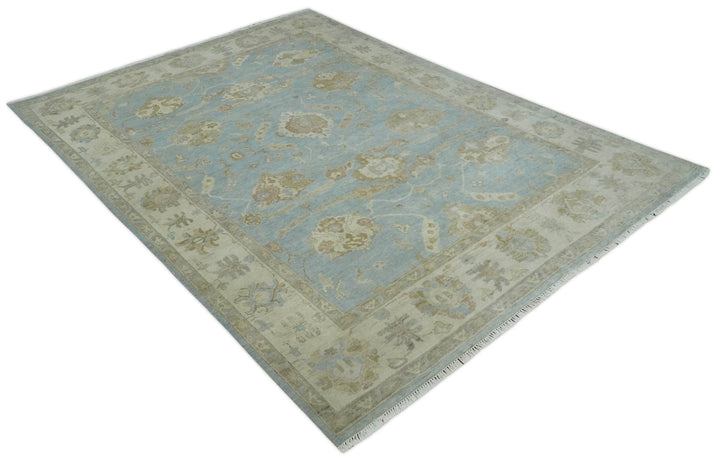 Antique style Aqua and Beige Hand knotted Traditional Oushak wool Area Rug - The Rug Decor