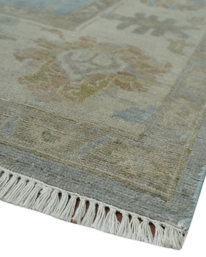 Antique style Aqua and Beige Hand knotted Traditional Oushak wool Area Rug - The Rug Decor