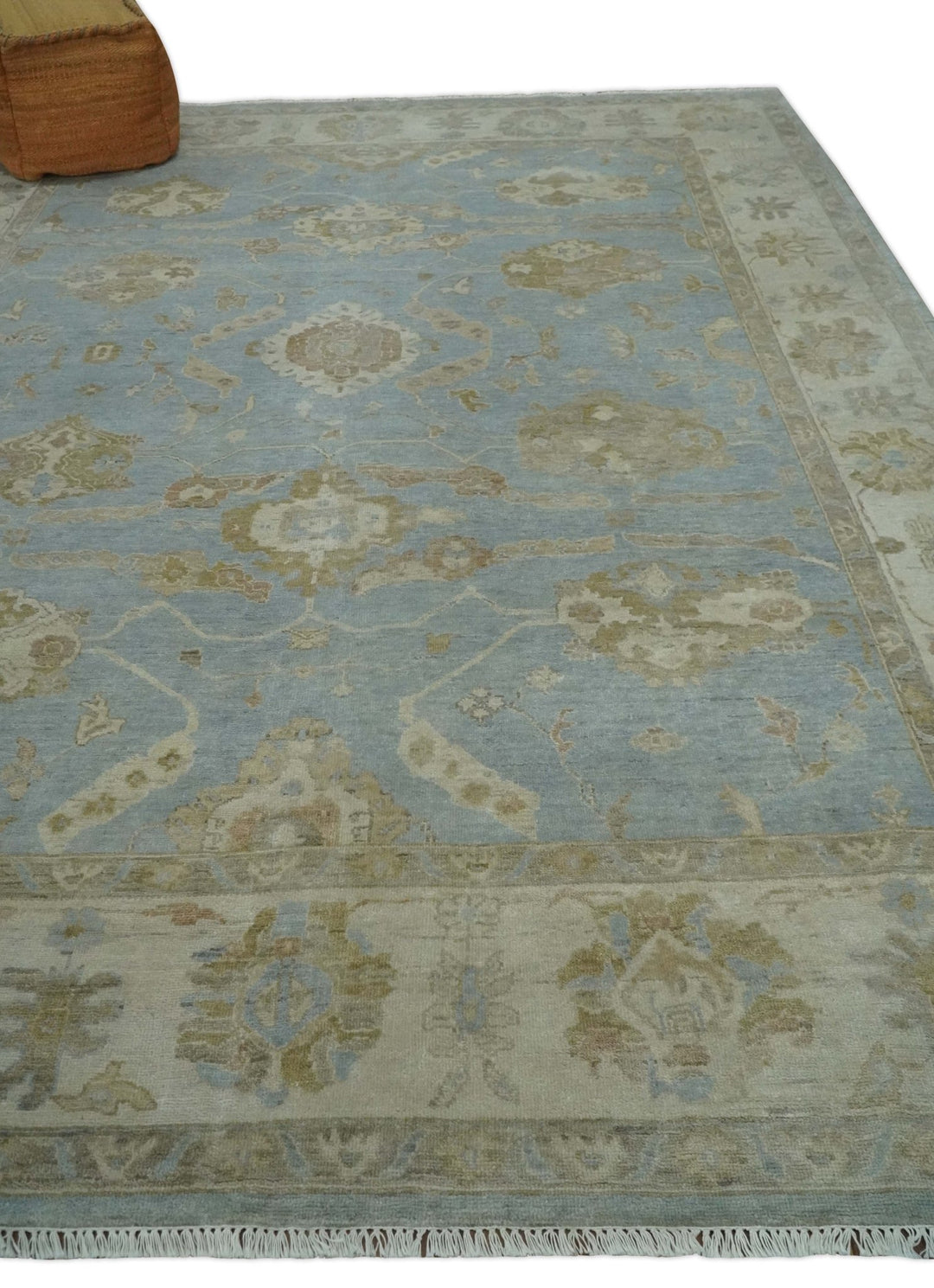 Antique style Aqua and Beige Hand knotted Traditional Oushak wool Area Rug - The Rug Decor