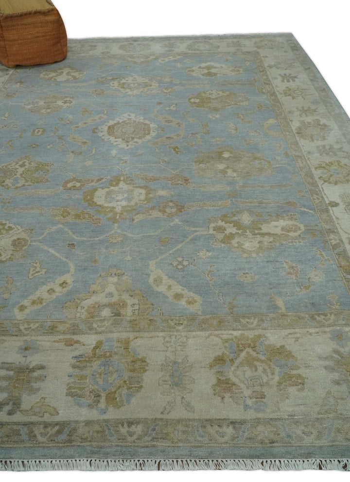 Antique style Aqua and Beige Hand knotted Traditional Oushak wool Area Rug - The Rug Decor
