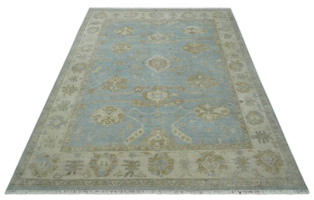 Antique style Aqua and Beige Hand knotted Traditional Oushak wool Area Rug - The Rug Decor