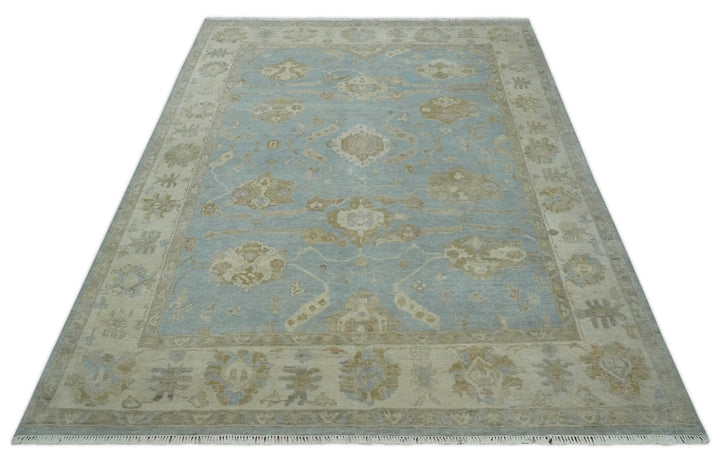 Antique style Aqua and Beige Hand knotted Traditional Oushak wool Area Rug - The Rug Decor