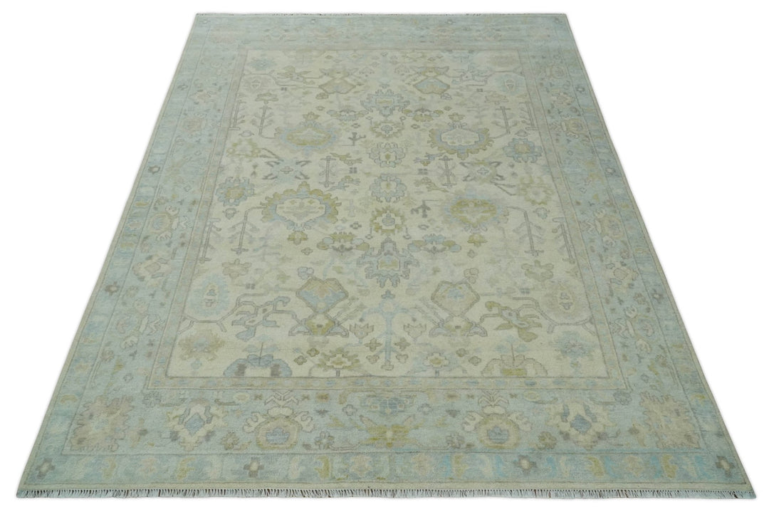 Antique style Beige and Gray Hand knotted 9x12 Oushak wool Area Rug - The Rug Decor