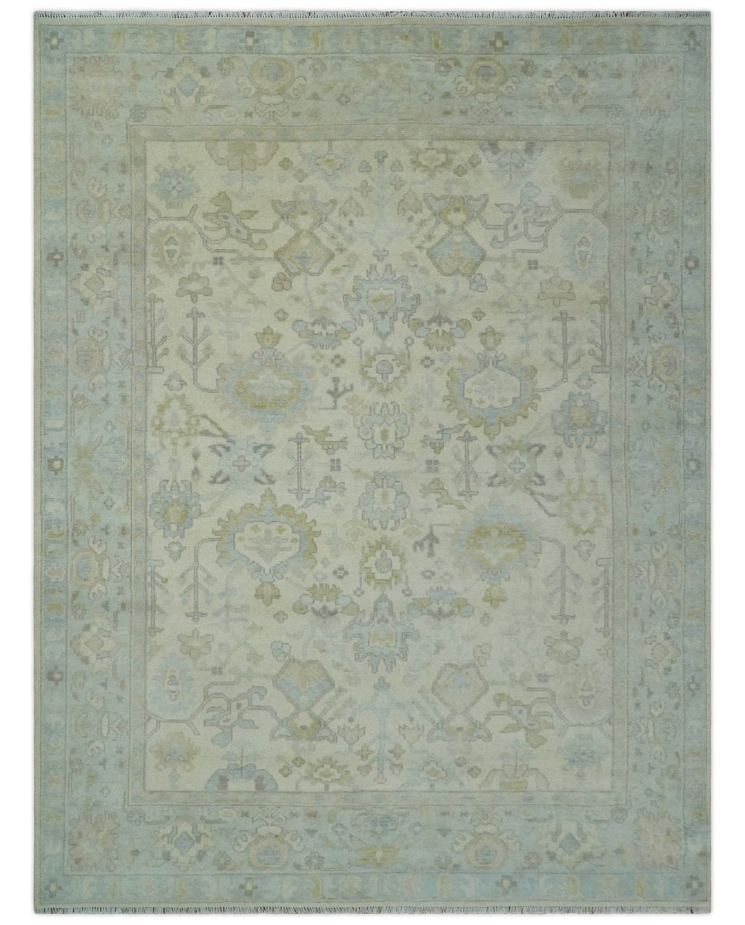 Antique style Beige and Gray Hand knotted 9x12 Oushak wool Area Rug - The Rug Decor