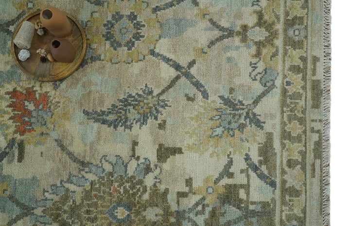 Antique Style Beige, Green and Gray Hand Knotted Traditional Oriental 8x10 wool area Rug - The Rug Decor