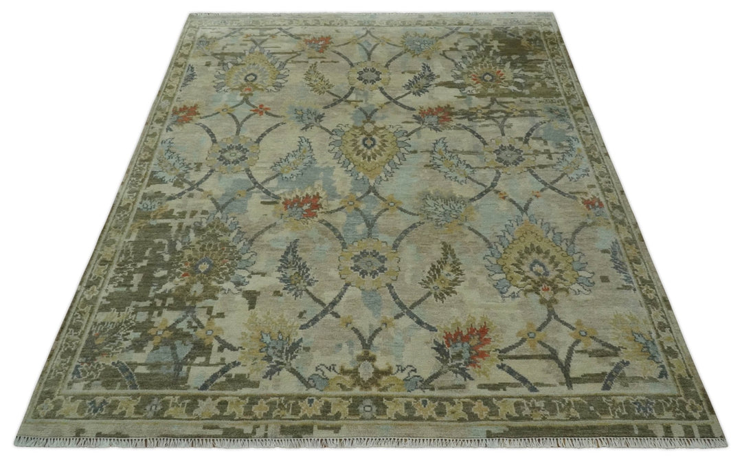 Antique Style Beige, Green and Gray Hand Knotted Traditional Oriental 8x10 wool area Rug - The Rug Decor