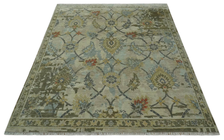 Antique Style Beige, Green and Gray Hand Knotted Traditional Oriental 8x10 wool area Rug - The Rug Decor