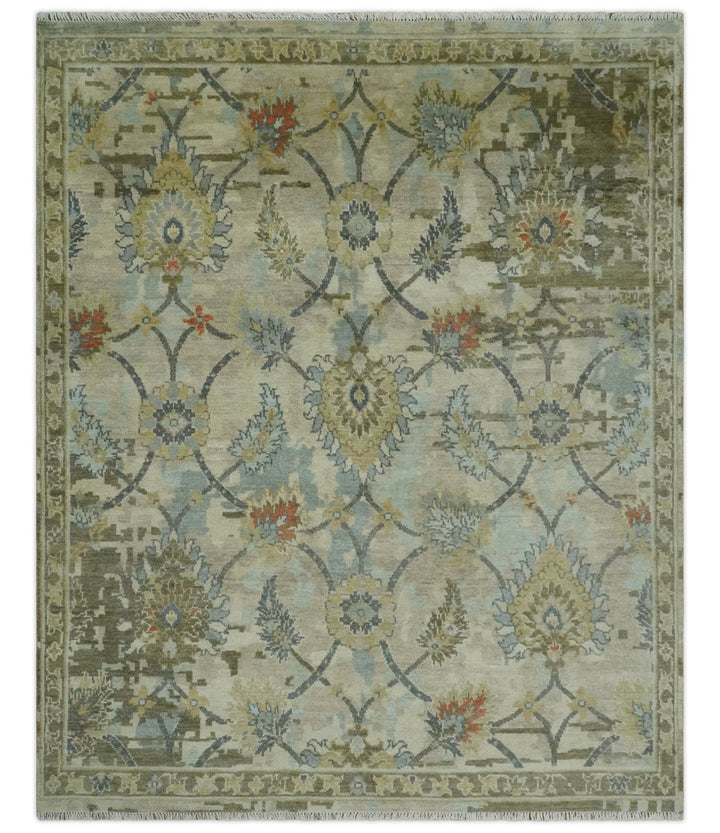 Antique Style Beige, Green and Gray Hand Knotted Traditional Oriental 8x10 wool area Rug - The Rug Decor