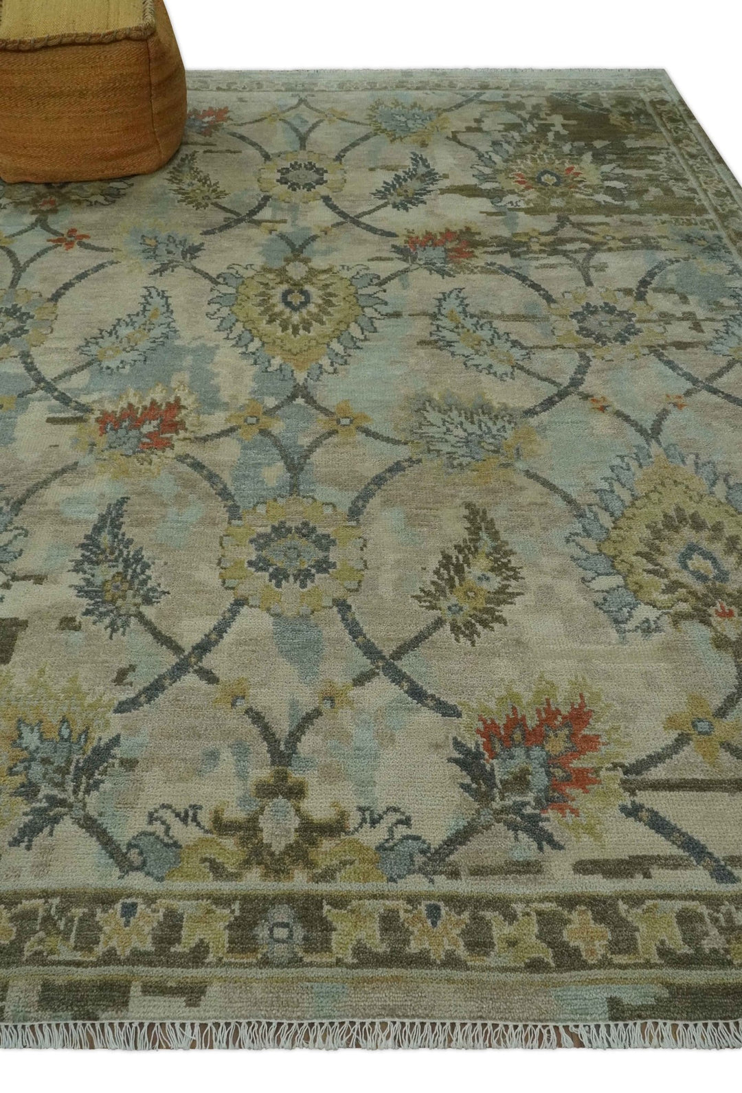 Antique Style Beige, Green and Gray Hand Knotted Traditional Oriental 8x10 wool area Rug - The Rug Decor