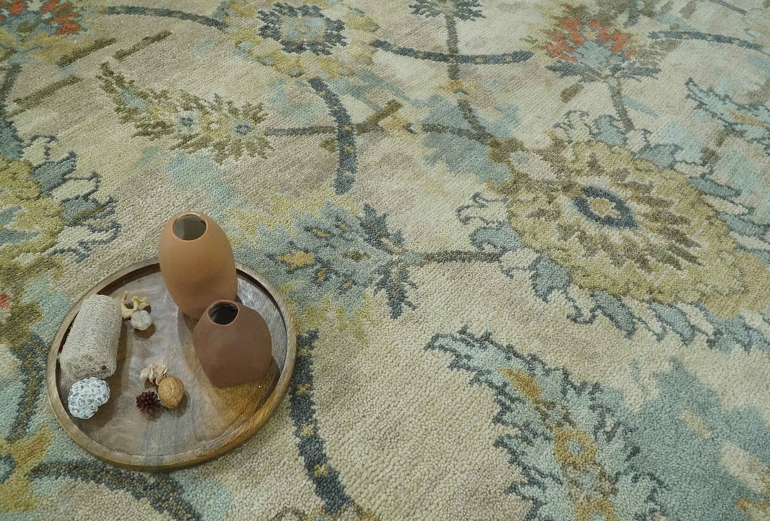 Antique Style Beige, Green and Gray Hand Knotted Traditional Oriental 8x10 wool area Rug - The Rug Decor