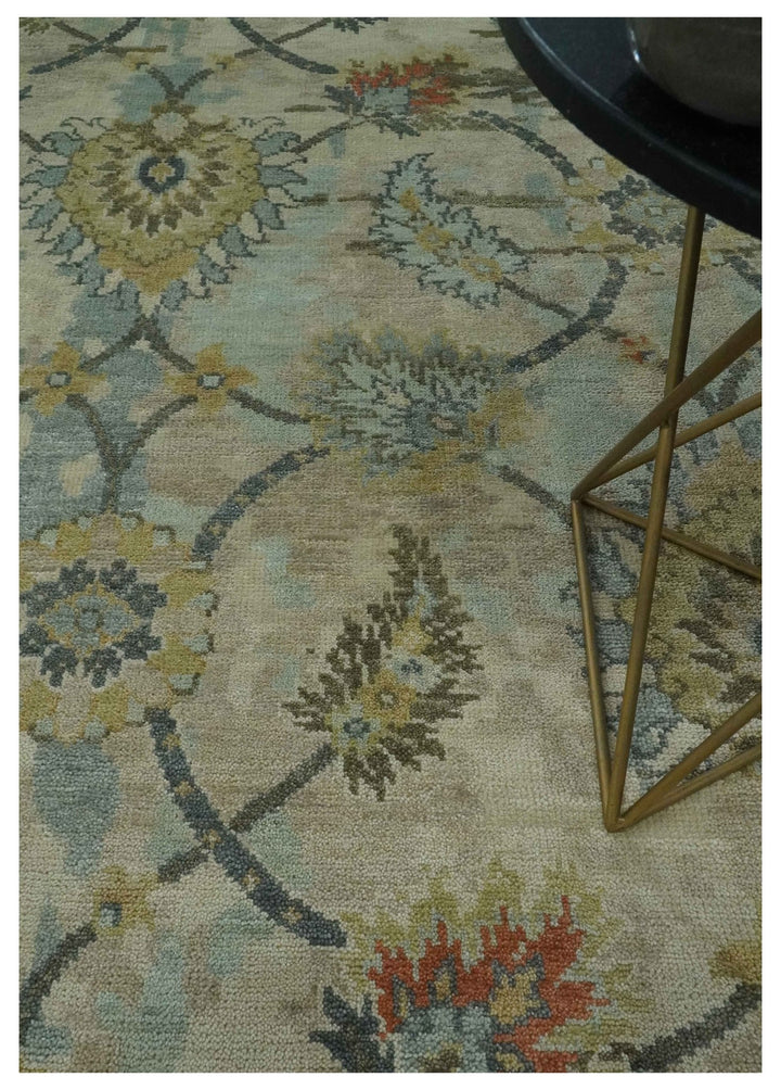 Antique Style Beige, Green and Gray Hand Knotted Traditional Oriental 8x10 wool area Rug - The Rug Decor