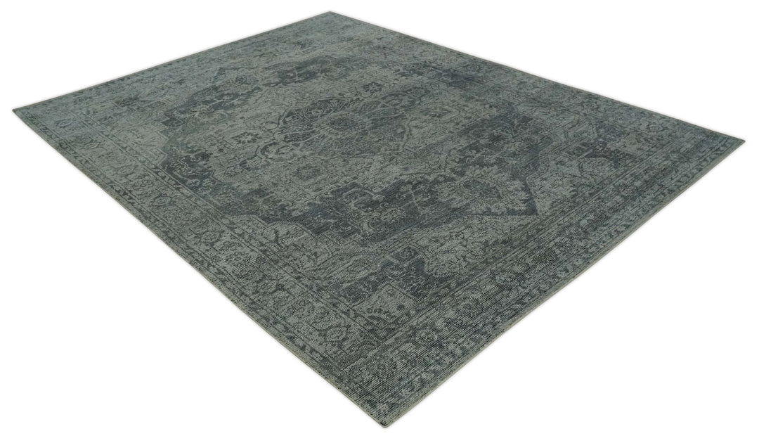 Antique Style Charcoal and Silver Traditional Heriz Medallion 8x10 wool Area Rug - The Rug Decor