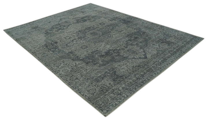 Antique Style Charcoal and Silver Traditional Heriz Medallion 8x10 wool Area Rug - The Rug Decor