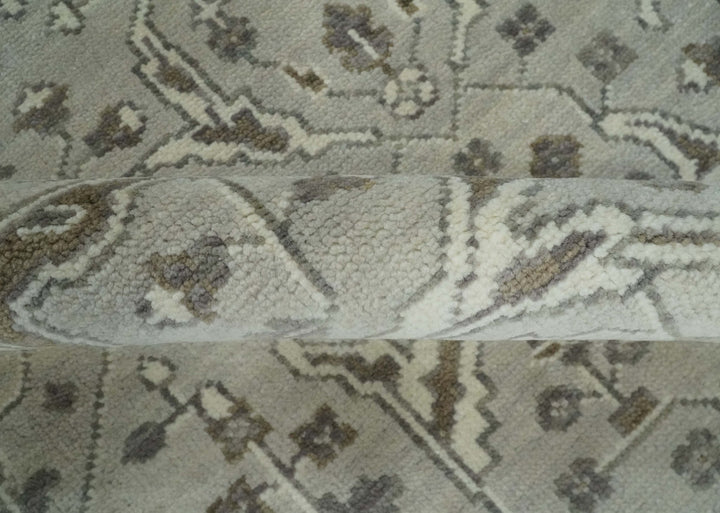 Antique Style Custom Made Traditional Silver and Brown Oriental Oushak Wool Area Rug - The Rug Decor