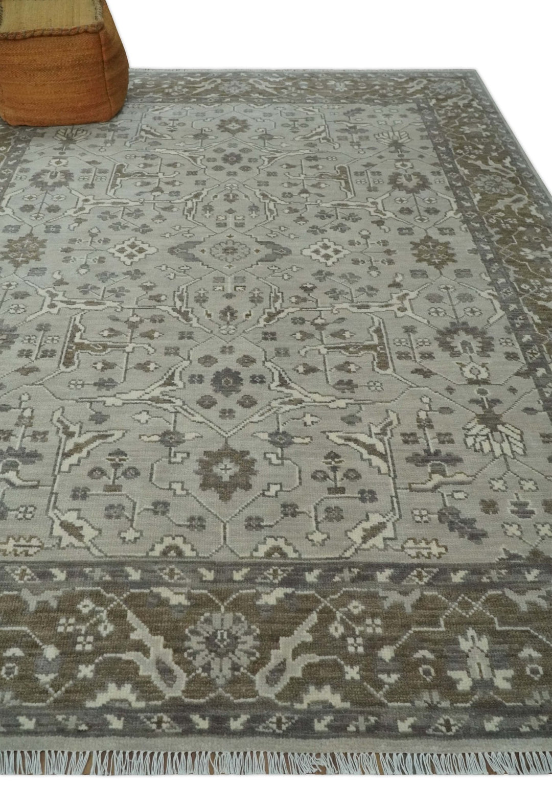 Antique Style Custom Made Traditional Silver and Brown Oriental Oushak Wool Area Rug - The Rug Decor