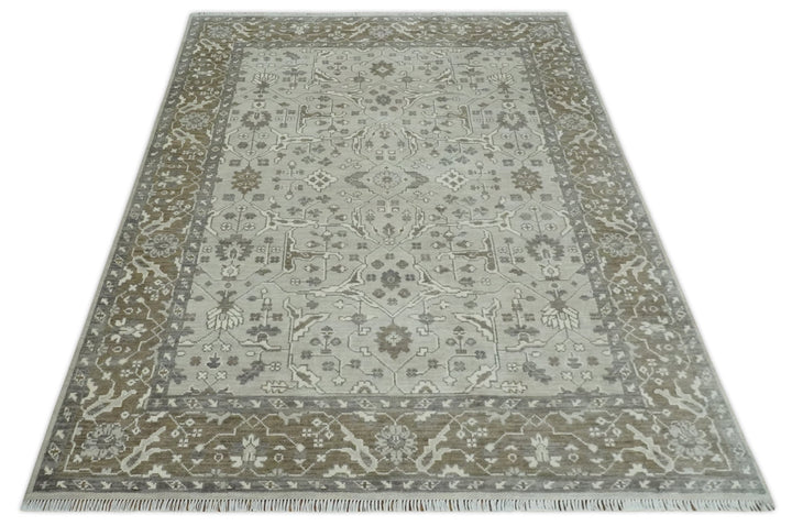 Antique Style Custom Made Traditional Silver and Brown Oriental Oushak Wool Area Rug - The Rug Decor