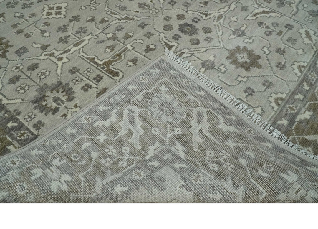 Antique Style Custom Made Traditional Silver and Brown Oriental Oushak Wool Area Rug - The Rug Decor