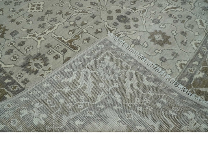 Antique Style Custom Made Traditional Silver and Brown Oriental Oushak Wool Area Rug - The Rug Decor