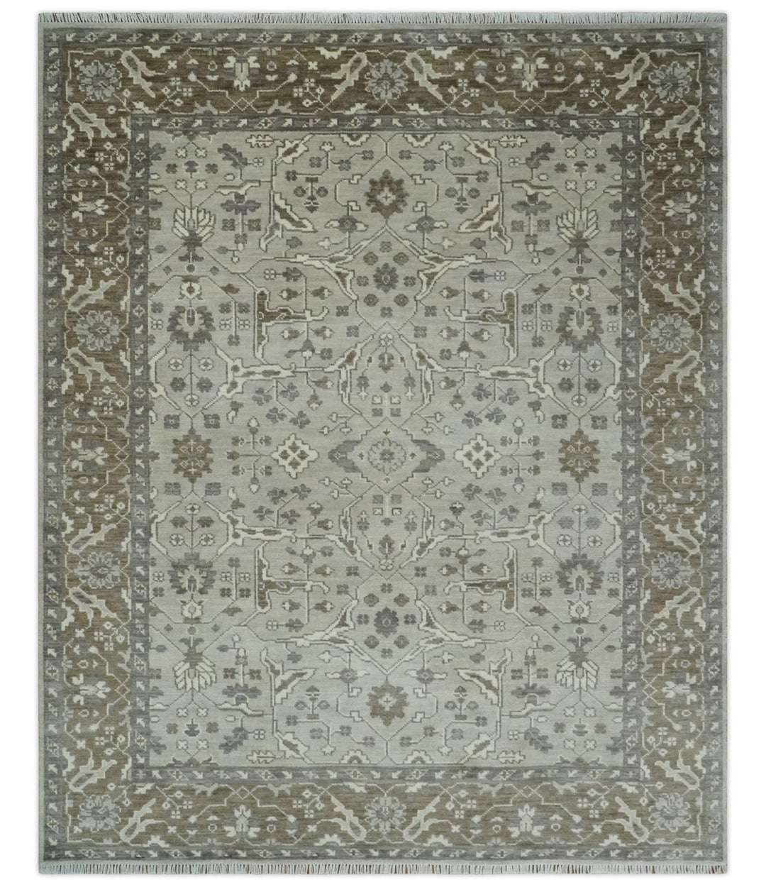 Antique Style Custom Made Traditional Silver and Brown Oriental Oushak Wool Area Rug - The Rug Decor