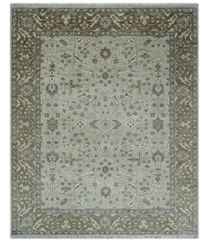 Antique Style Custom Made Traditional Silver and Brown Oriental Oushak Wool Area Rug - The Rug Decor