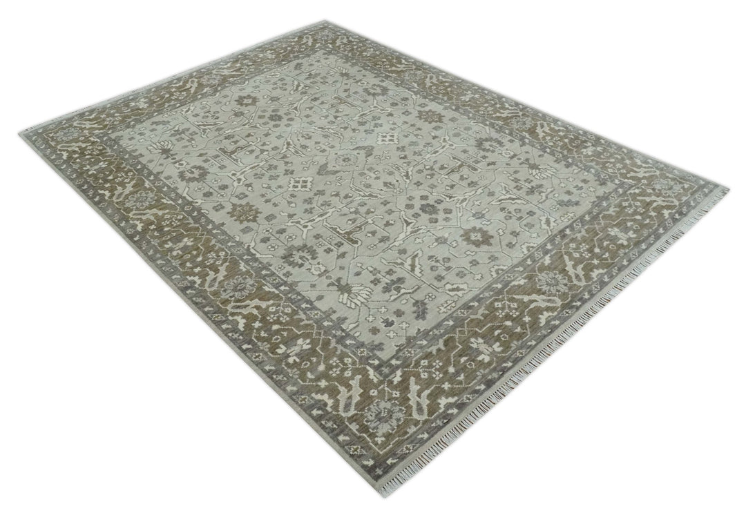 Antique Style Custom Made Traditional Silver and Brown Oriental Oushak Wool Area Rug - The Rug Decor