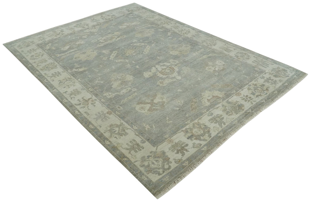 Antique style Gray and Beige 9x12 Hand knotted Oushak wool Area Rug - The Rug Decor