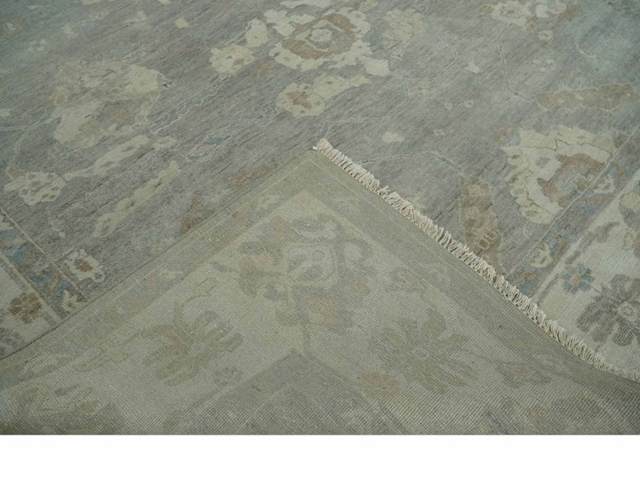 Antique style Gray and Beige 9x12 Hand knotted Oushak wool Area Rug - The Rug Decor