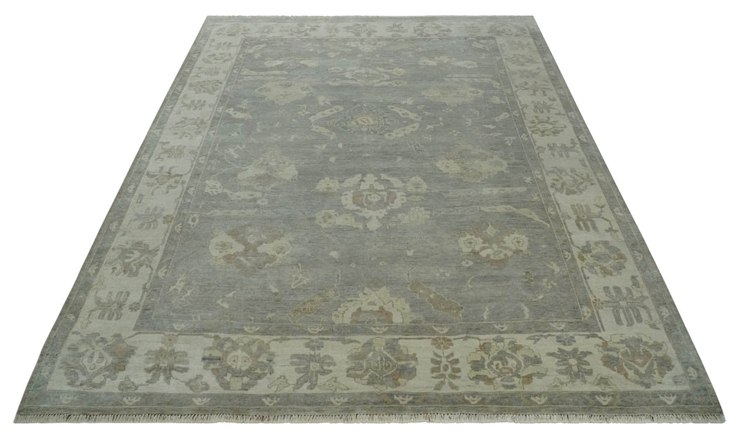 Antique style Gray and Beige 9x12 Hand knotted Oushak wool Area Rug - The Rug Decor