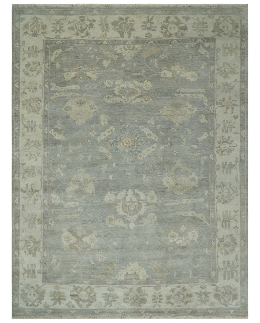 Antique style Gray and Beige 9x12 Hand knotted Oushak wool Area Rug - The Rug Decor