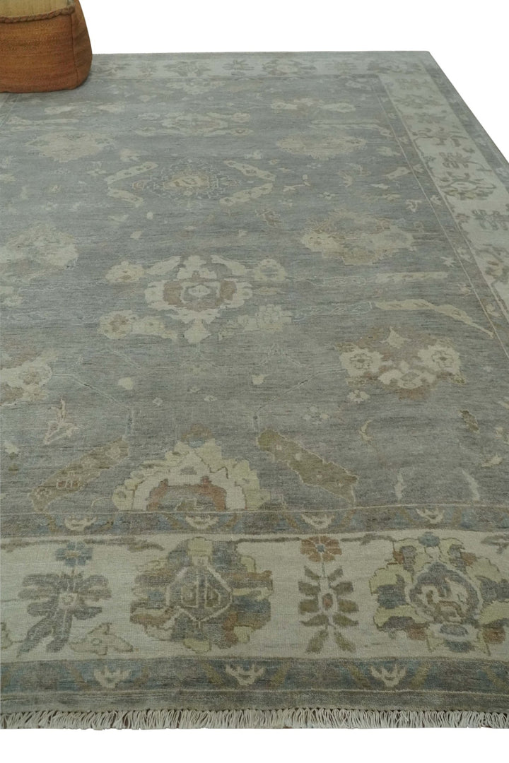 Antique style Gray and Beige 9x12 Hand knotted Oushak wool Area Rug - The Rug Decor