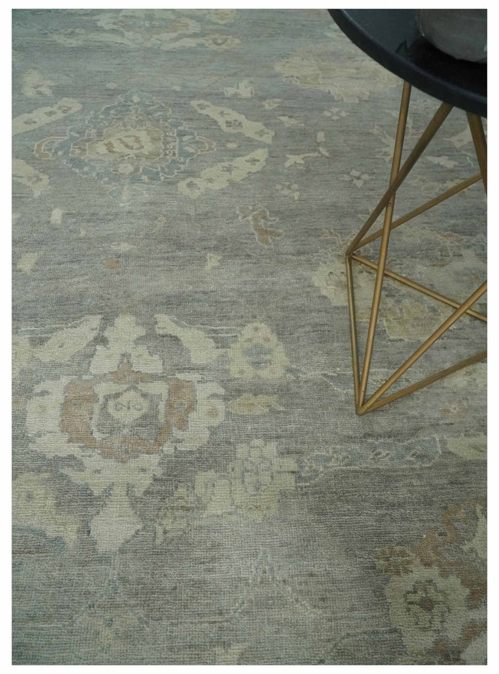 Antique style Gray and Beige 9x12 Hand knotted Oushak wool Area Rug - The Rug Decor