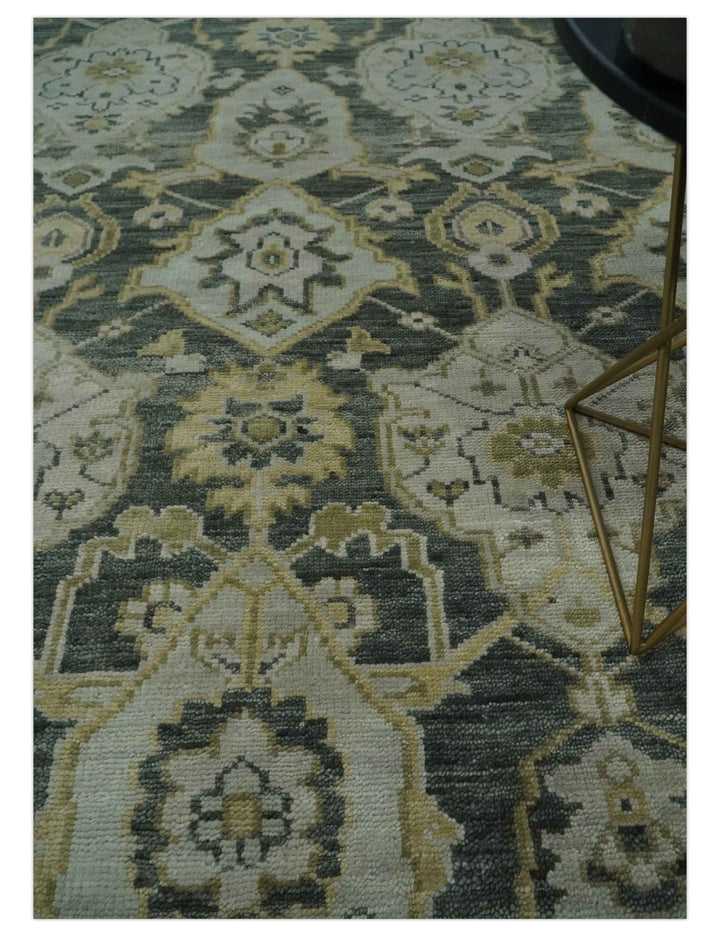 Antique style Gray, Ivory and Olive Hand knotted Traditional Oushak wool Area Rug - The Rug Decor