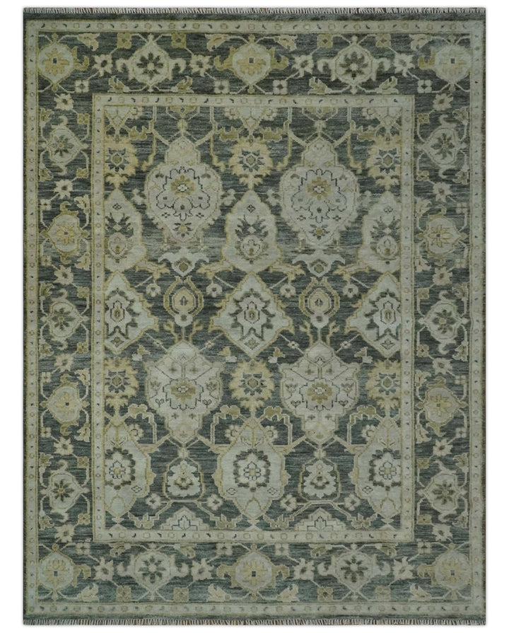 Antique style Gray, Ivory and Olive Hand knotted Traditional Oushak wool Area Rug - The Rug Decor