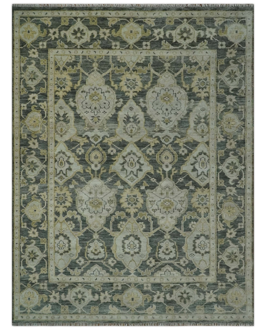 Antique style Gray, Ivory and Olive Hand knotted Traditional Oushak wool Area Rug - The Rug Decor