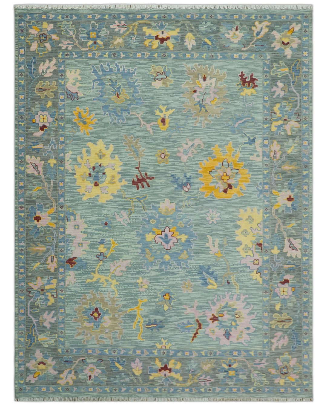 Aqua and Gray Vibrant colorful Hand knotted Oushak Multi Size Wool Area Rug - The Rug Decor