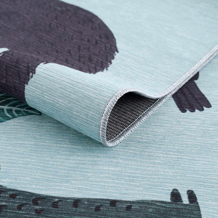 Aqua Colorful Animal Jungle Printed Washable Kids Rug - The Rug Decor