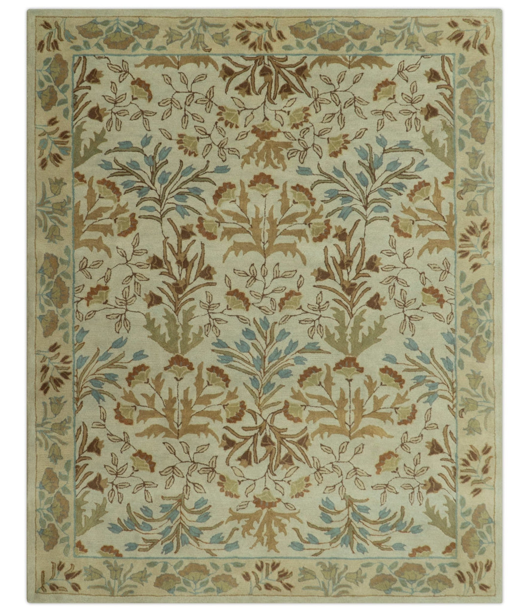 Beige And Brown Traditional Floral Design Hand Tufted 8x10 Wool Area Rug - The Rug Decor