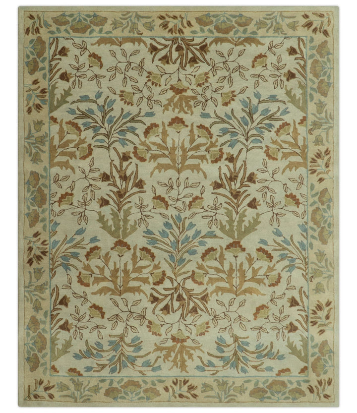 Beige And Brown Traditional Floral Design Hand Tufted 8x10 Wool Area Rug - The Rug Decor