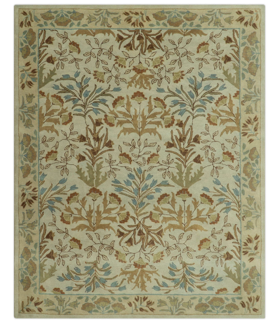 Beige And Brown Traditional Floral Design Hand Tufted 8x10 Wool Area Rug - The Rug Decor