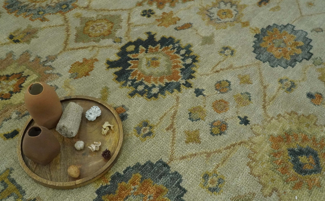 Beige and Gold 8x10 Traditional Oriental Oushak wool Rug - The Rug Decor