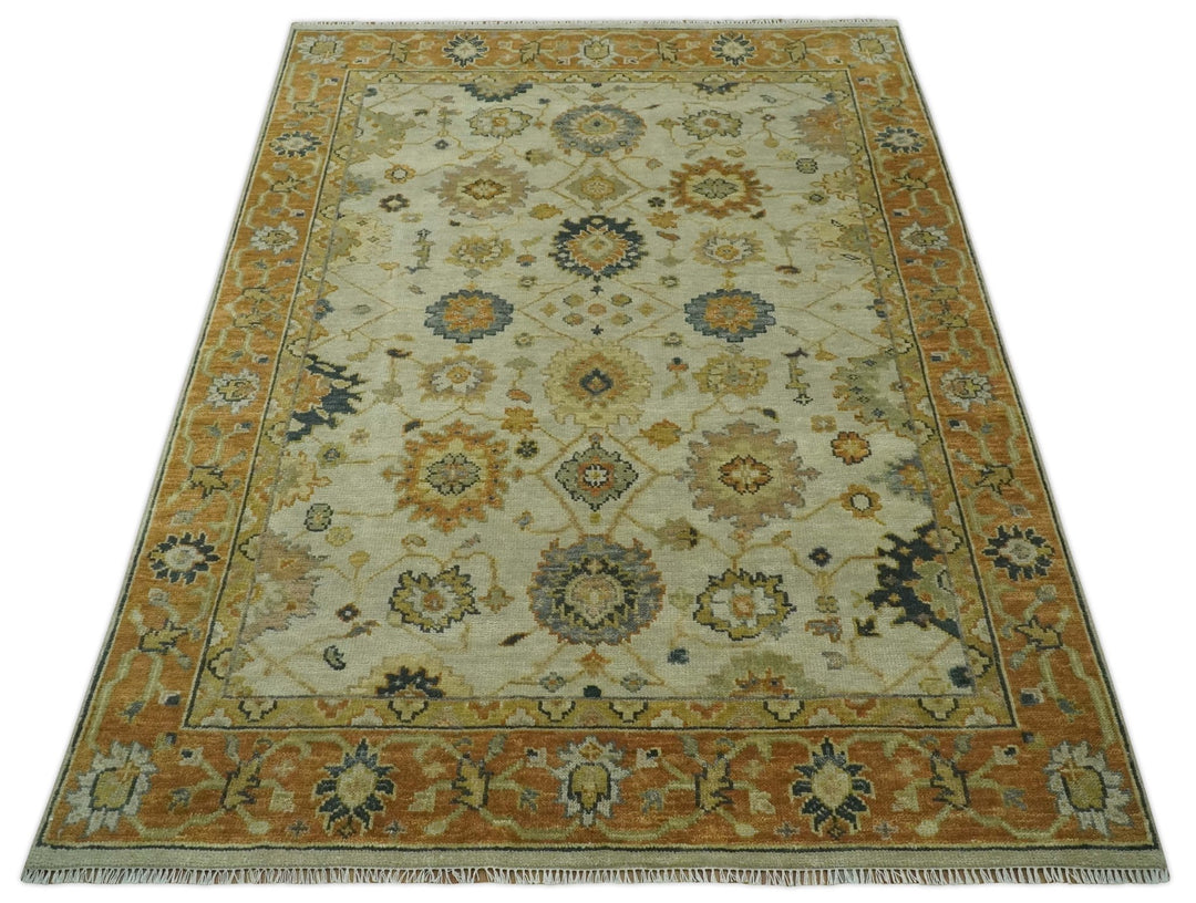 Beige and Gold 8x10 Traditional Oriental Oushak wool Rug - The Rug Decor